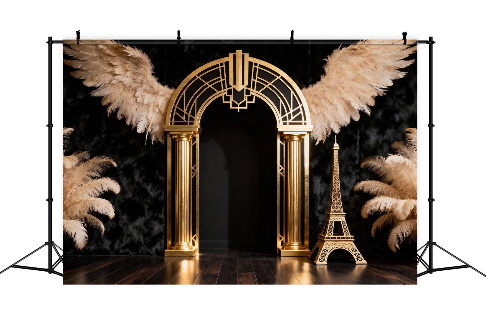 Paris-Hintergründe Goldener Federbogen Eiffelturm-Fotohintergrund RR61-60