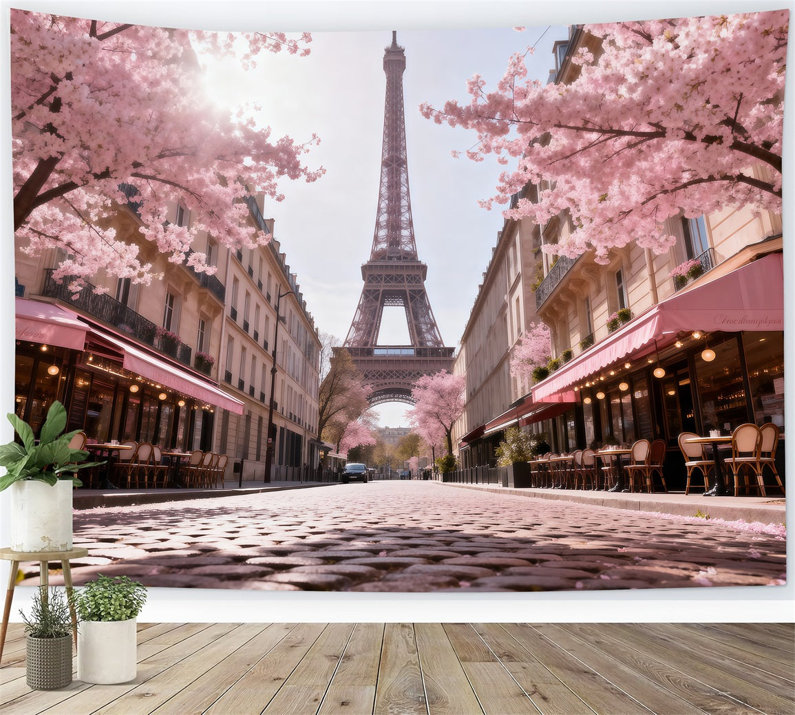 Paris-Hintergrund für Fotos Blühendes Café Straße Morgen Eiffelturm Paris-Hintergrund RR61-61