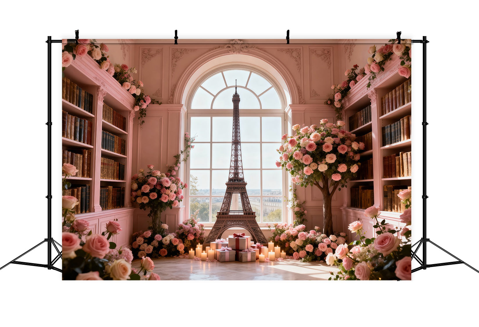 Hintergründe mit Paris-Motiv Rosenbibliothek Fenster Romantik Eiffelturm-Hintergründe RR61-64