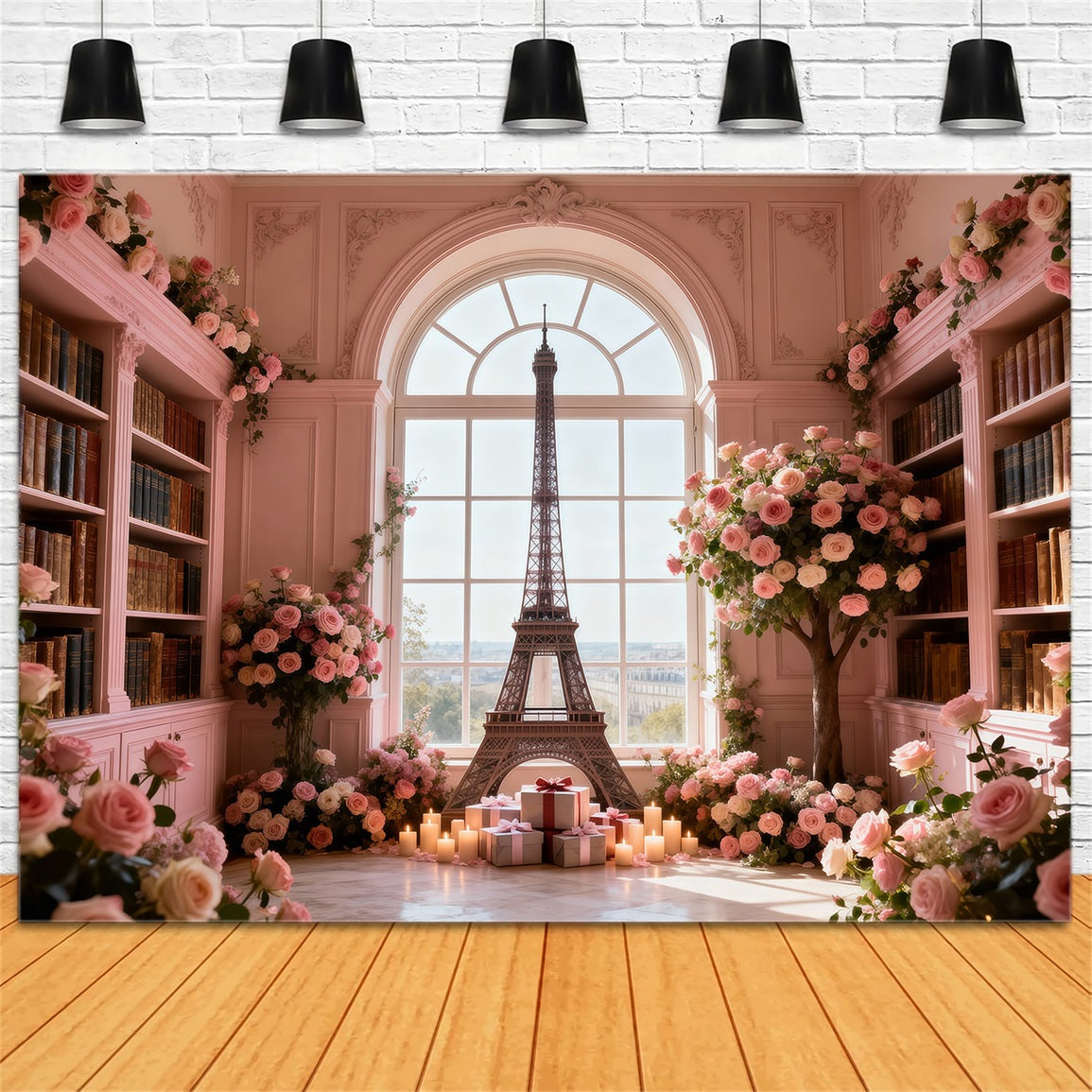 Hintergründe mit Paris-Motiv Rosenbibliothek Fenster Romantik Eiffelturm-Hintergründe RR61-64