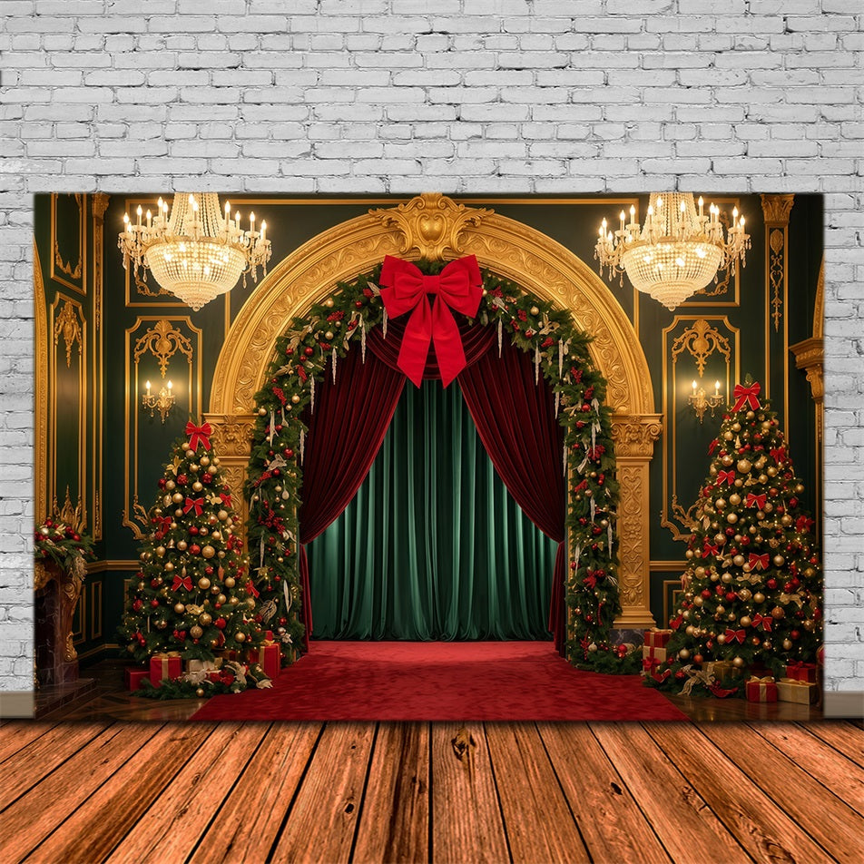 Weihnachtlicher Bühnenhintergrund Goldener Bogen Samteingang RR610-1