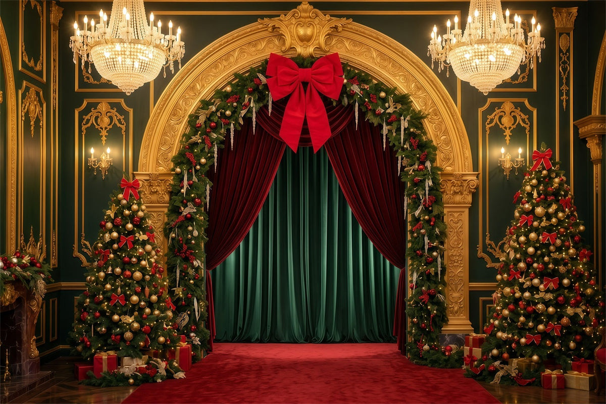 Weihnachtlicher Bühnenhintergrund Goldener Bogen Samteingang RR610-1