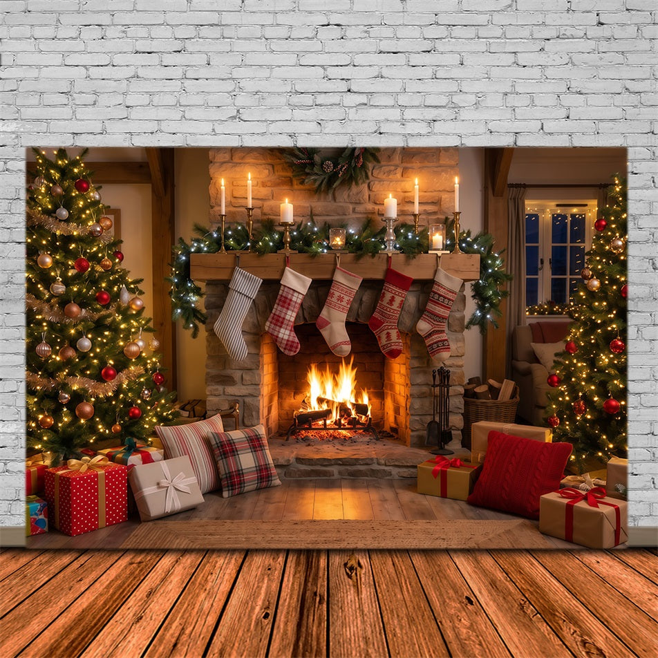 Weihnachtskamin-Hintergrund Rustikale Hängende Weihnachtssocken RR610-104