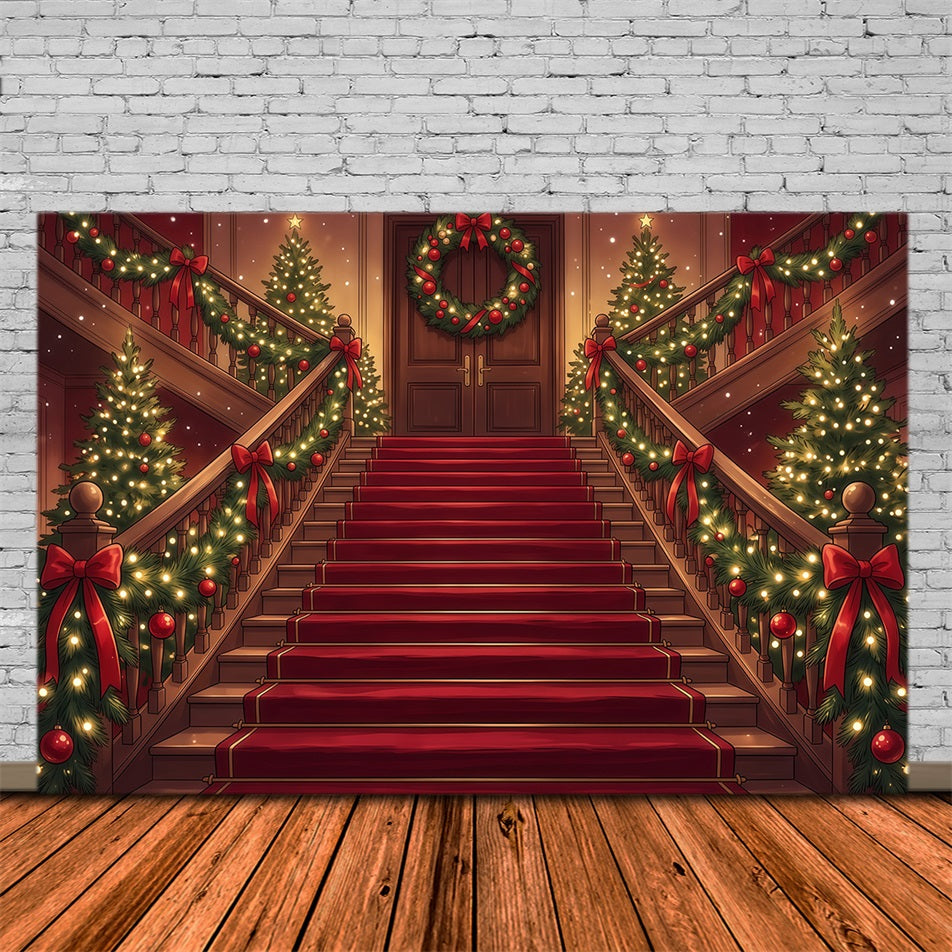 Weihnachtlicher Szenenhintergrund Große Treppe Mit Girlanden RR610-105