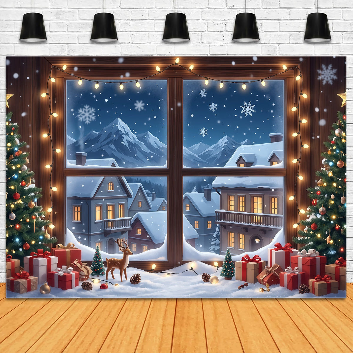 Winterlicher Weihnachtshintergrund Verschneites Haus Fensterdekoration RR610-107