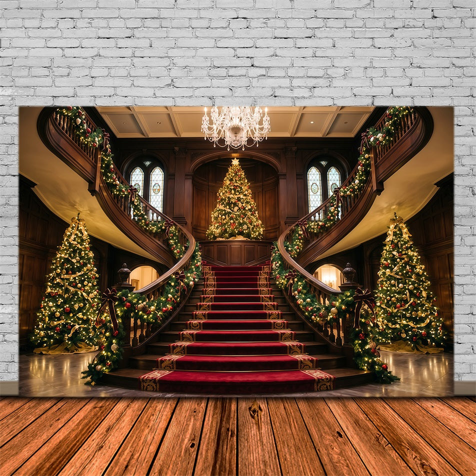 Weihnachtlicher Wohnzimmerhintergrund Verzierte Doppeltreppe Eingangsbereich RR610-108