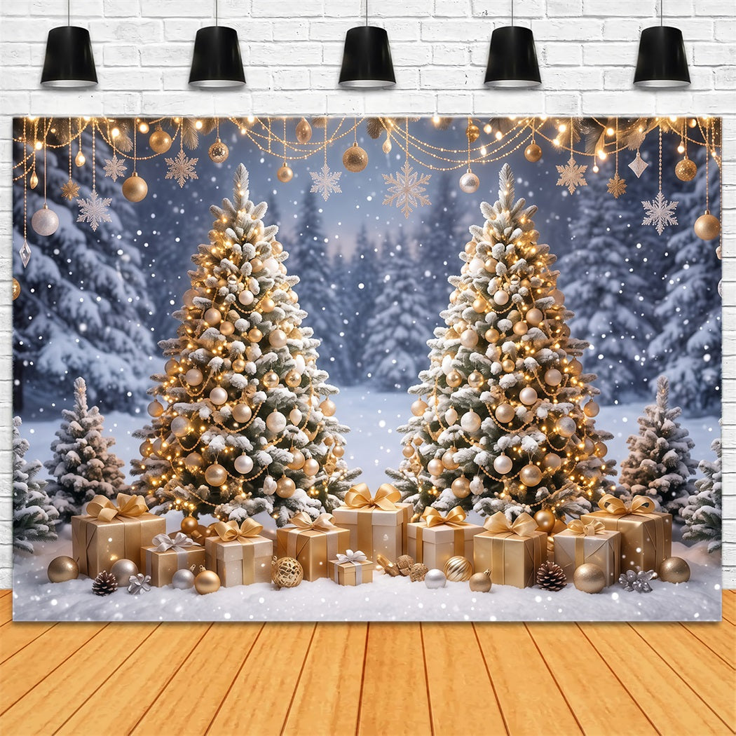 Weihnachtlicher Fotohintergrund Goldene Kugeln Zwei Weihnachtsbäume RR610-121