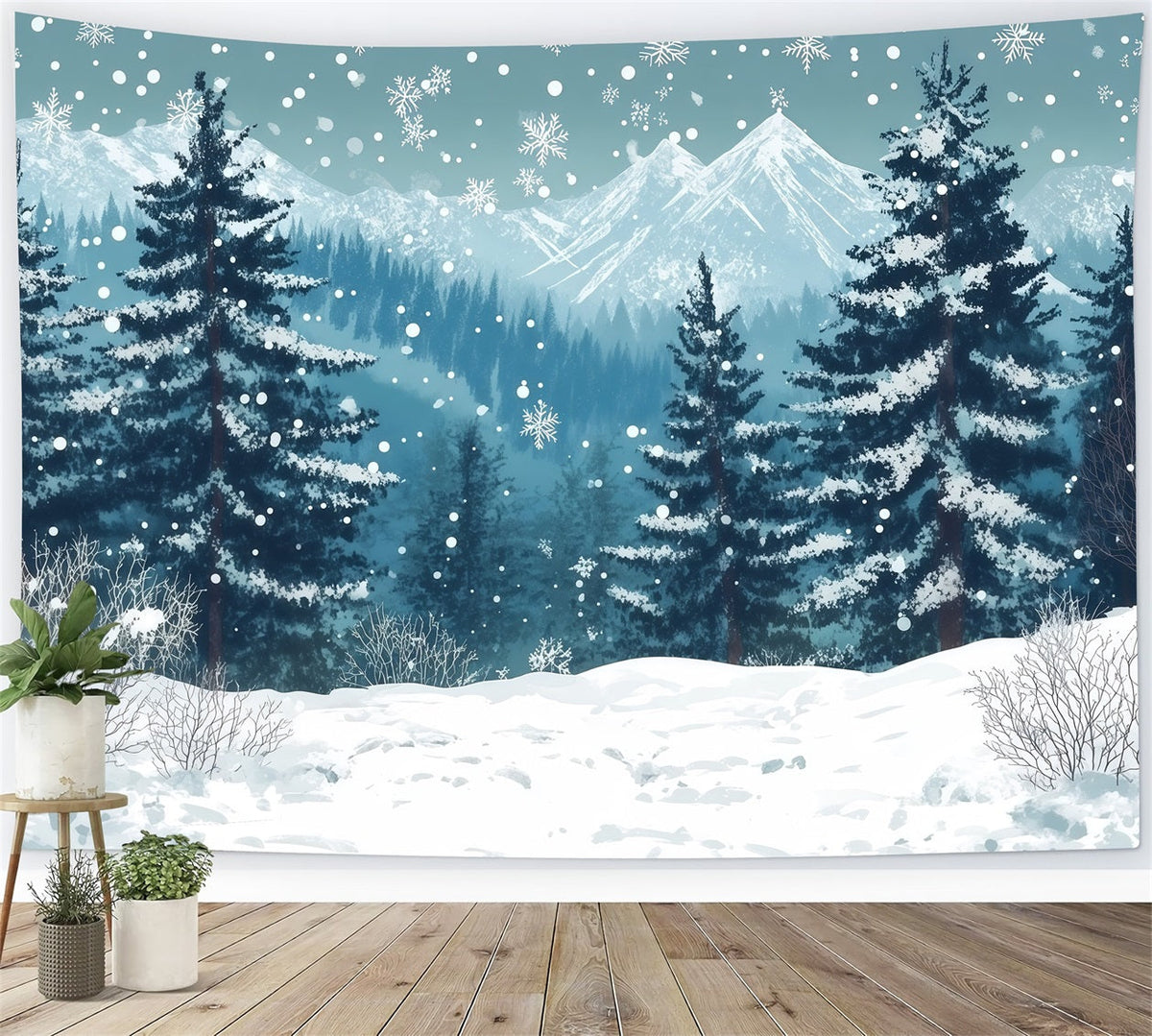 Weihnachtsbaum-Fotohintergrund Verschneiter Bergkiefernwald RR610-123