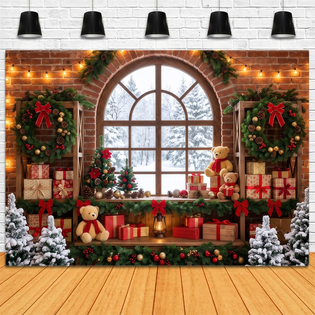 Weihnachtsfenster-Hintergrund Festliches Zimmer Kranzdekoration RR610-124