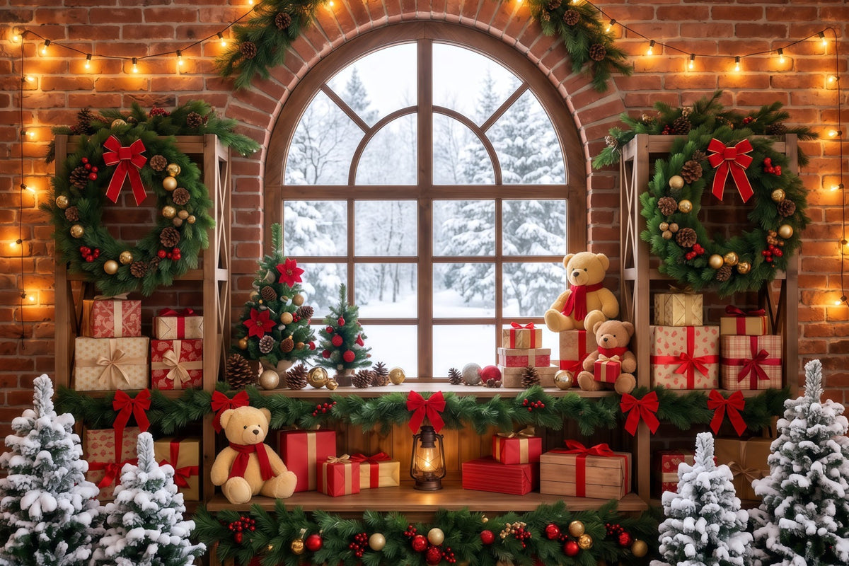 Weihnachtsfenster-Hintergrund Festliches Zimmer Kranzdekoration RR610-124