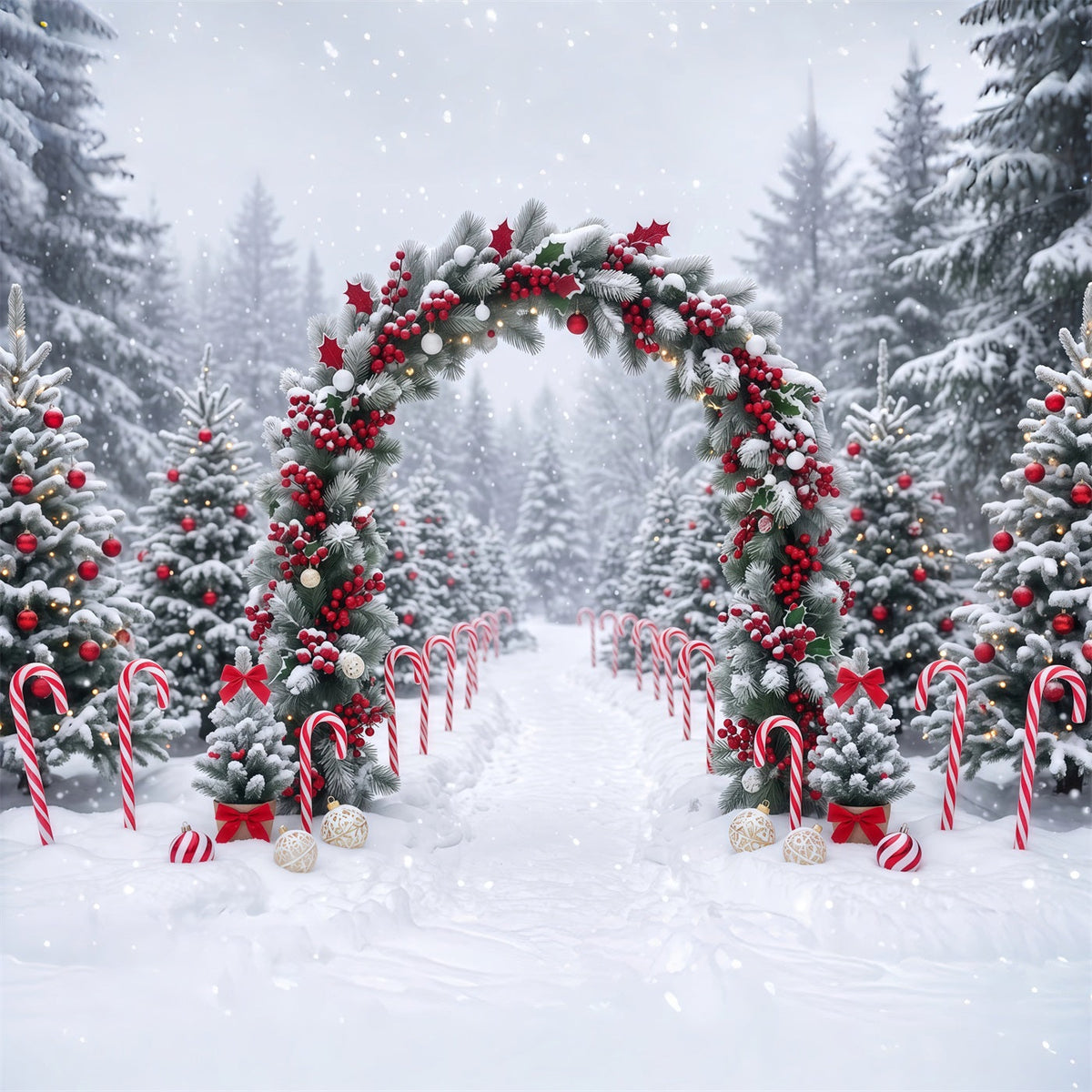 Weihnachtlicher Fotohintergrund Verschneiter Beeren-Girlandenbogen RR610-125