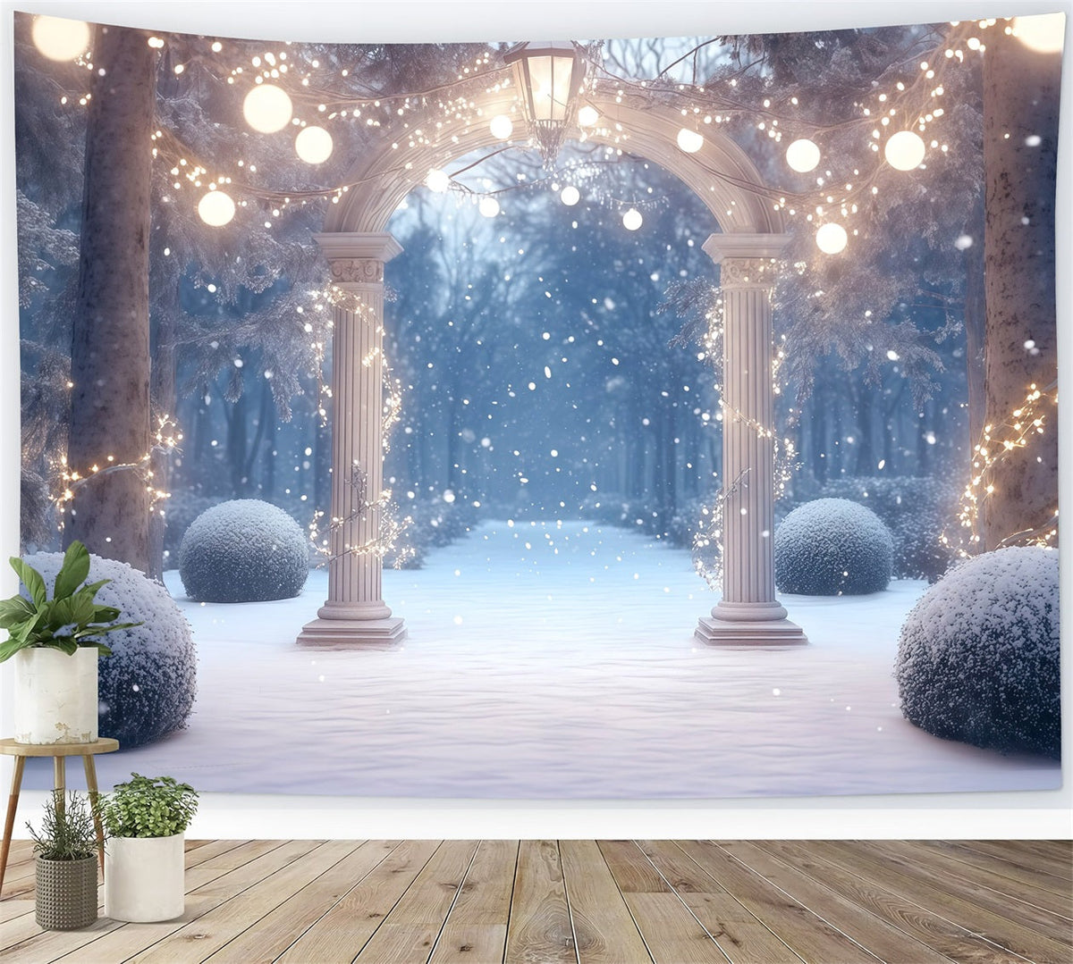 Weihnachtswald-Hintergrund Verschneiter Beleuchteter Gartenbogen RR610-127