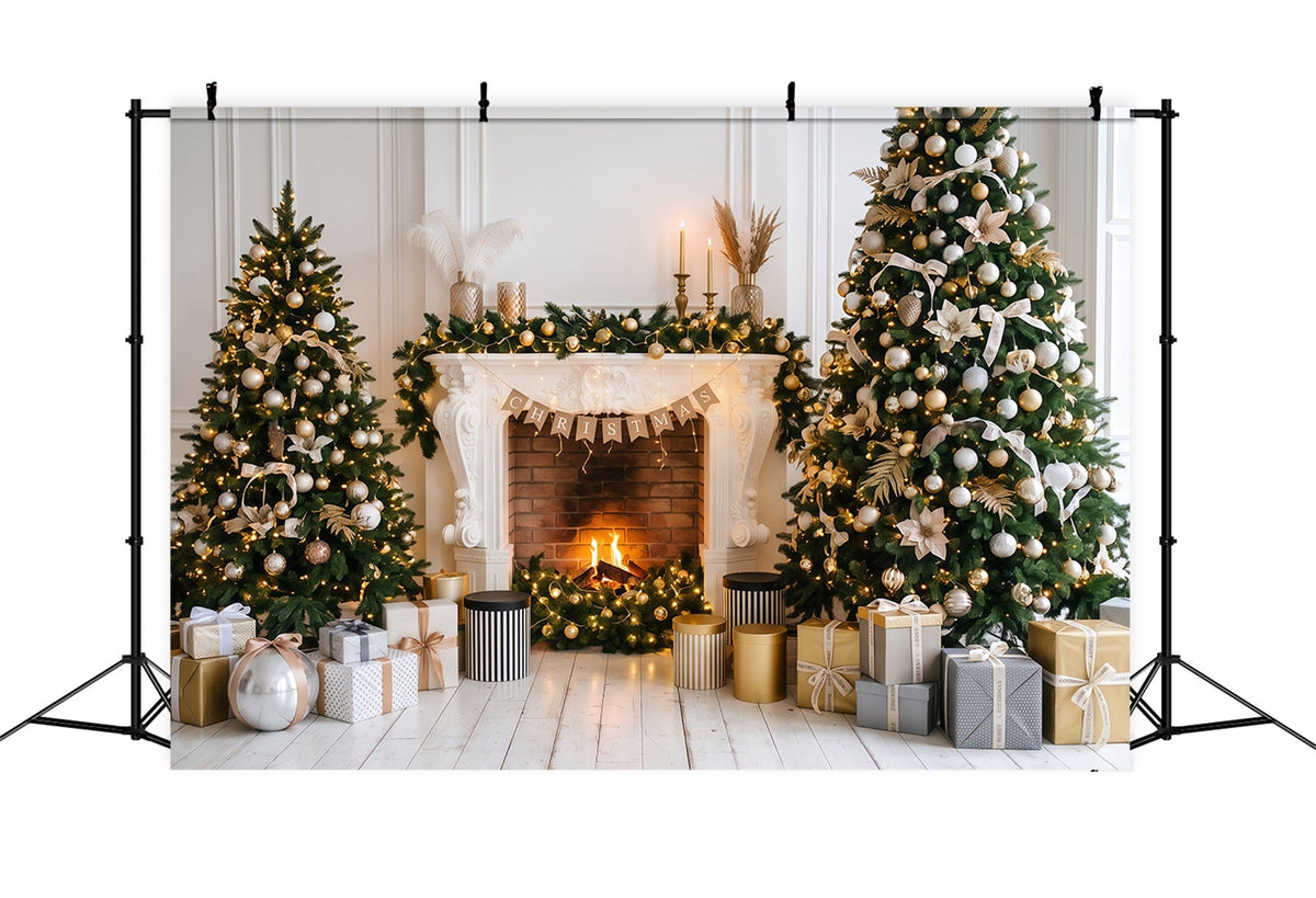 Weihnachtlicher Fotohintergrund Eleganter Goldener Kamin RR610-135