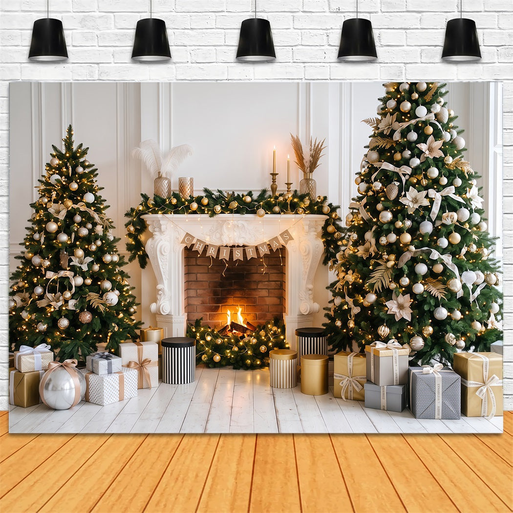 Weihnachtlicher Fotohintergrund Eleganter Goldener Kamin RR610-135