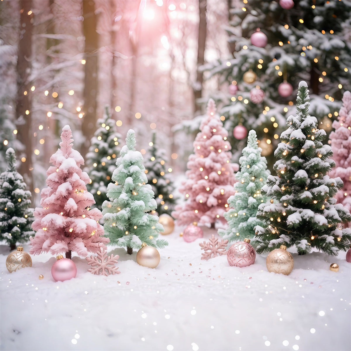 Weihnachtsbaum-Hintergrund Pastellfarbene Frostige Tannen Bühnenkulisse RR610-136