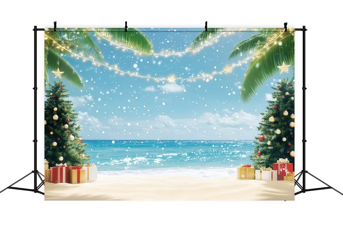 Tropischer Weihnachtshintergrund Tropischer Strand Festliche Palmen RR610-137