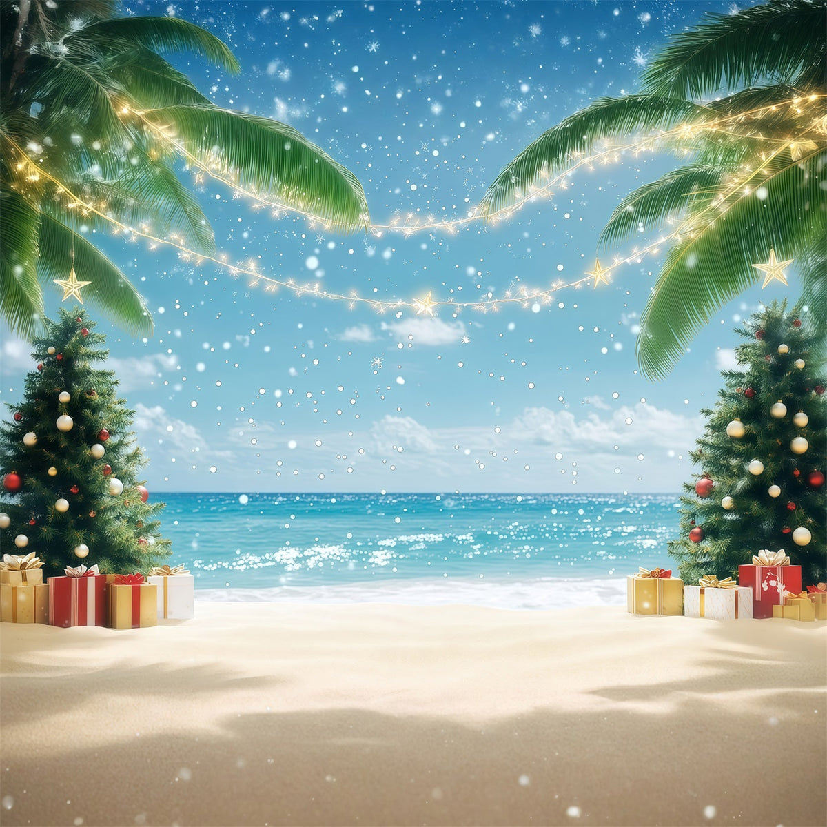 Tropischer Weihnachtshintergrund Tropischer Strand Festliche Palmen RR610-137