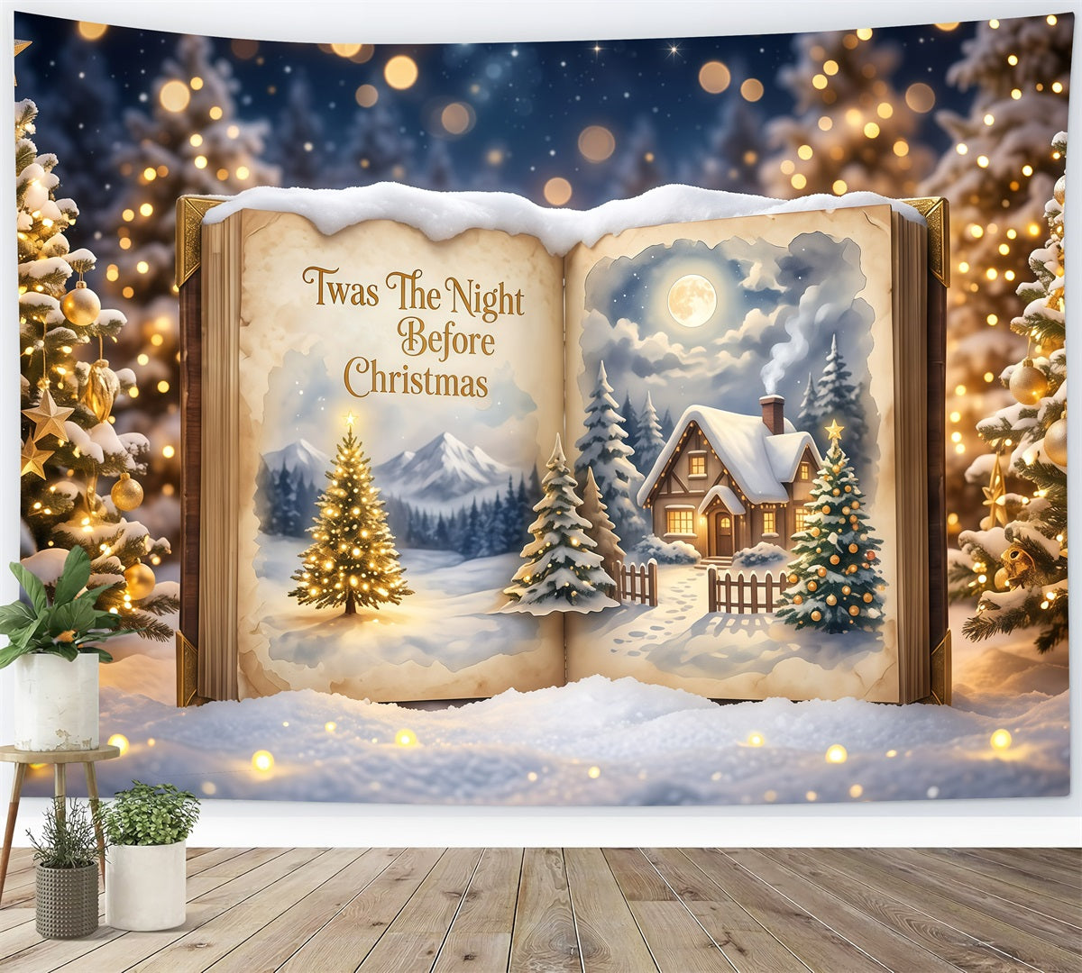 Weihnachtlicher Fotohintergrund Mondbeschienenes Märchenhäuschen Weihnachtslied RR610-14