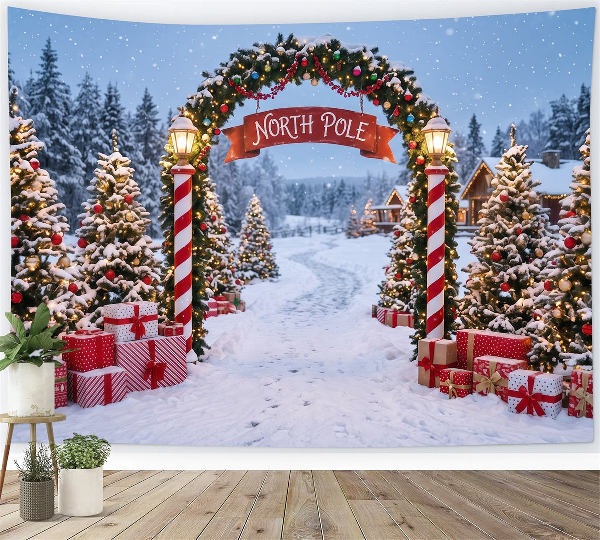 Nordpol-Fotohintergrund Verschneiter Dorfeingang Professionelle Weihnachtsfotografie RR610-141