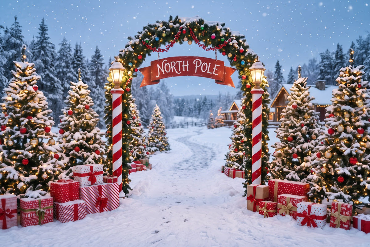 Nordpol-Fotohintergrund Verschneiter Dorfeingang Professionelle Weihnachtsfotografie RR610-141