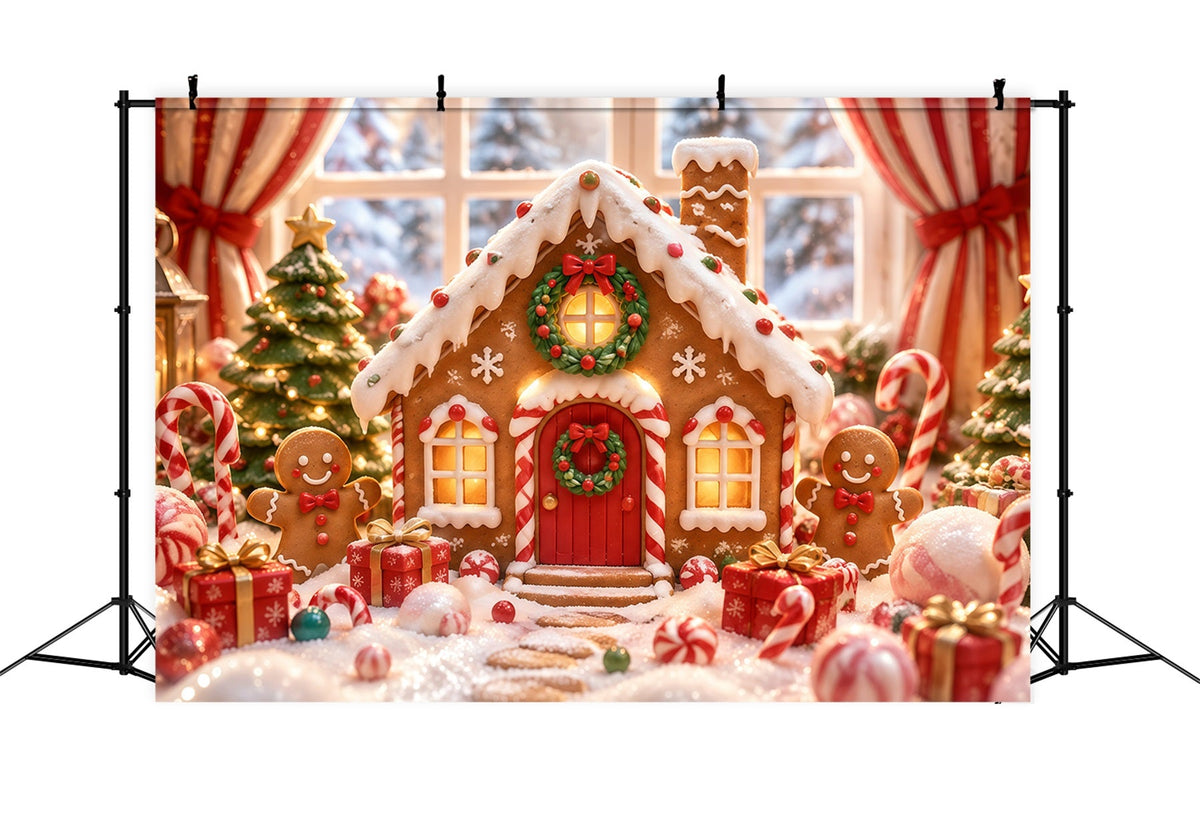 Lebkuchenhaus Fotohintergrund Verschneites Süßigkeiten Wunderland RR610-142