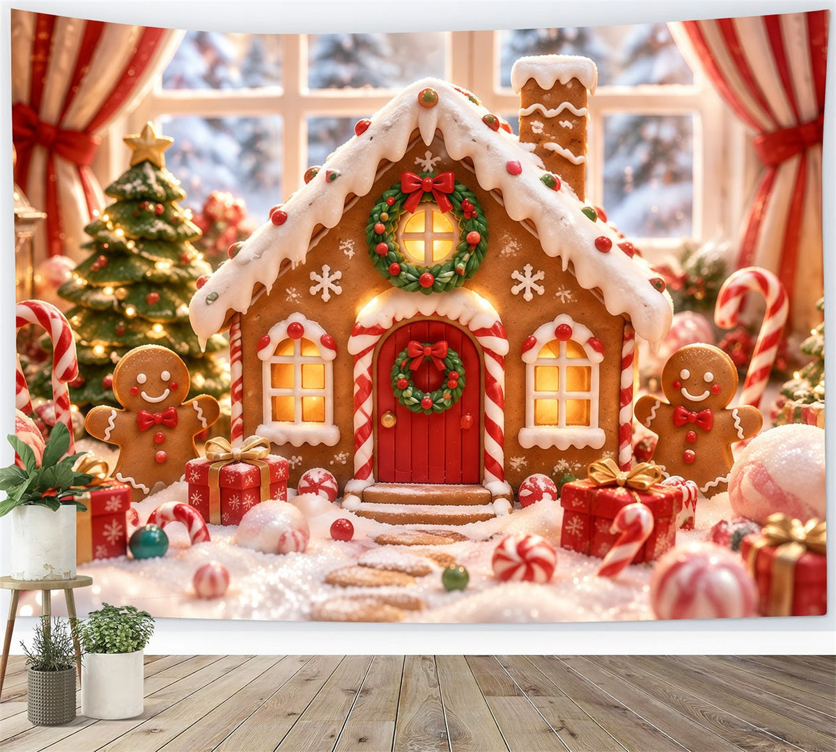 Lebkuchenhaus Fotohintergrund Verschneites Süßigkeiten Wunderland RR610-142