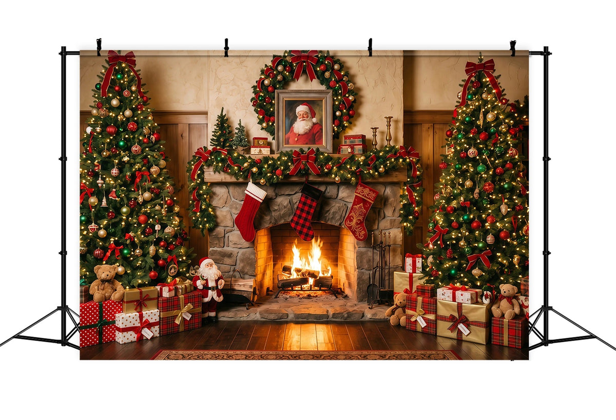 Santa Fotohintergrund Rustikaler Kamin Weihnachtssocken Dekoration RR610-144