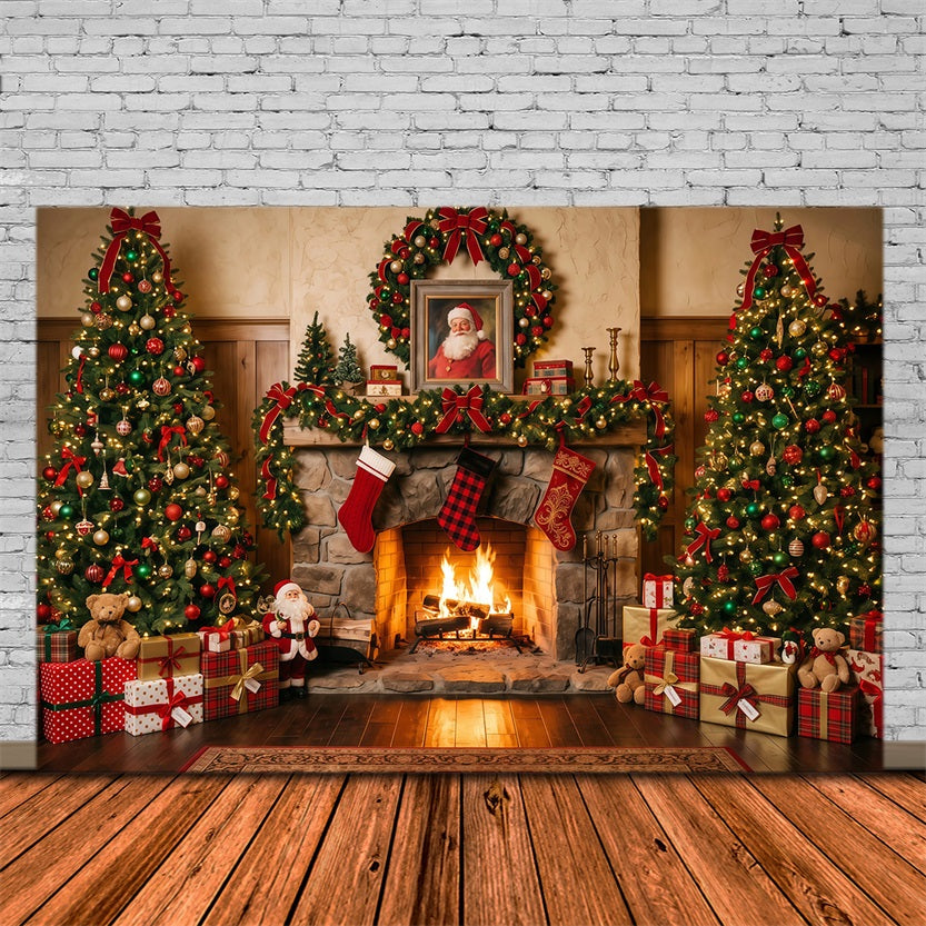 Santa Fotohintergrund Rustikaler Kamin Weihnachtssocken Dekoration RR610-144