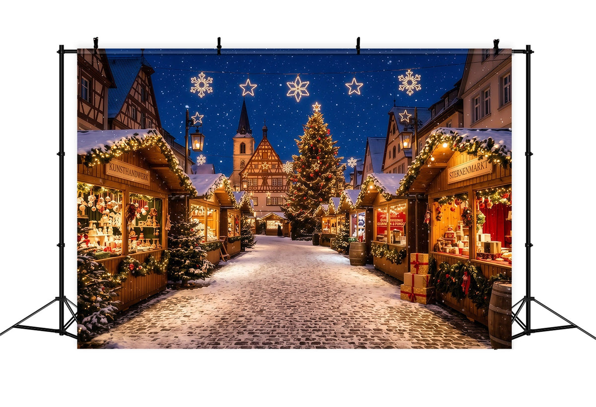 Weihnachtsstadt Hintergrund Verschneiter Europäischer Marktplatz RR610-146