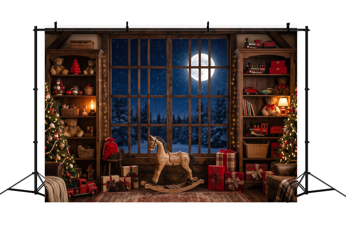 Weihnachtlicher Werkstatthintergrund Mondbeschienene Spielzimmer Fensterauslage RR610-148