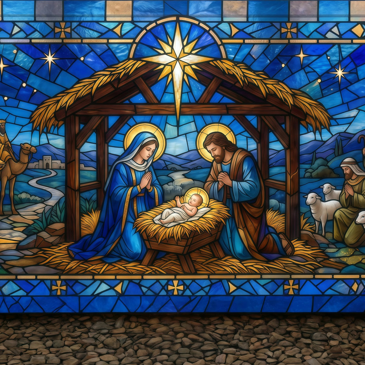 Bethlehem Hintergrund Buntglas Krippenszene Kirche RR610-15