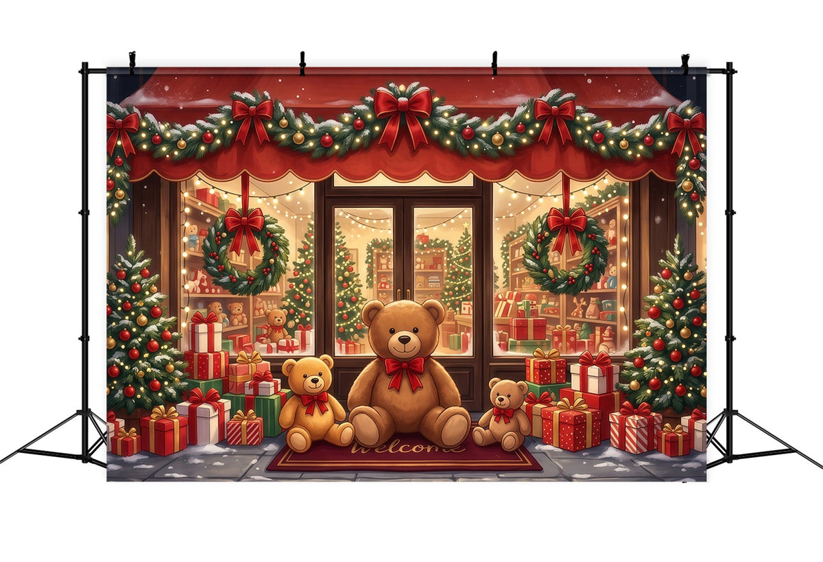 Weihnachtsladen Hintergrund Festlicher Teddybär Spielzeugladen RR610-152