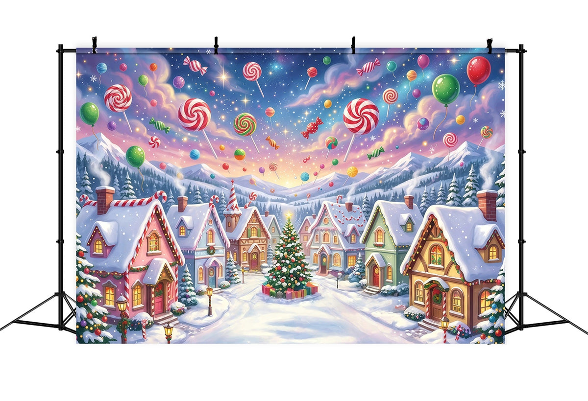 Weihnachtlicher Süßigkeitenland Hintergrund Lutscher Winterdorf RR610-157