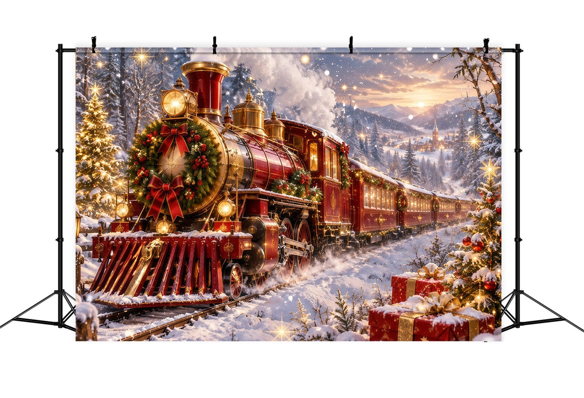 Professioneller Weihnachtshintergrund Festlicher Roter Dampfzug RR610-158