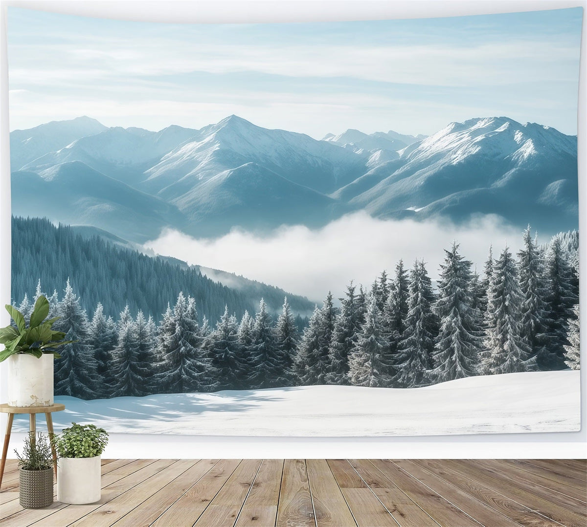 Winterwunderland Weihnachtshintergrund Verschneiter Bergnebel Wald RR610-159