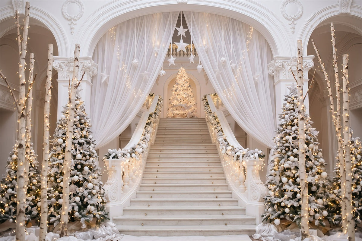 Weißer Weihnachtshintergrund Elegante Weiße Treppe RR610-16