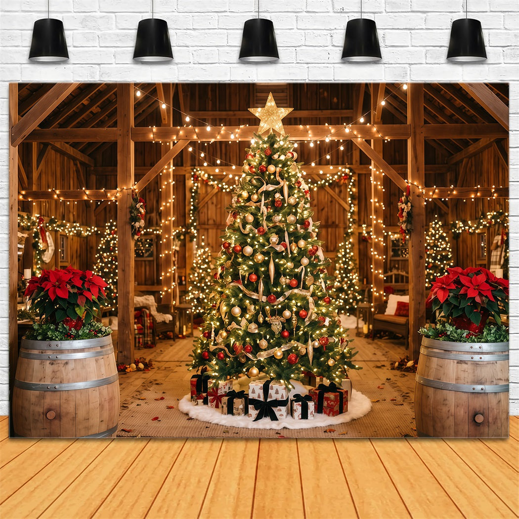 Weihnachtslichter Fotohintergrund Rustikale Scheune Weihnachtsbaum Dekoration RR610-160