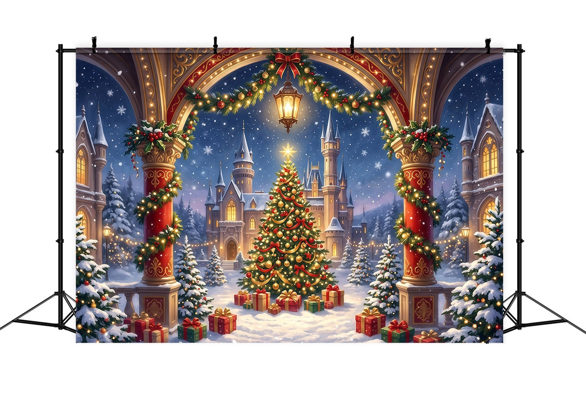 Weihnachtlicher Torbogen Hintergrund Vergoldeter Schlossbogen RR610-161