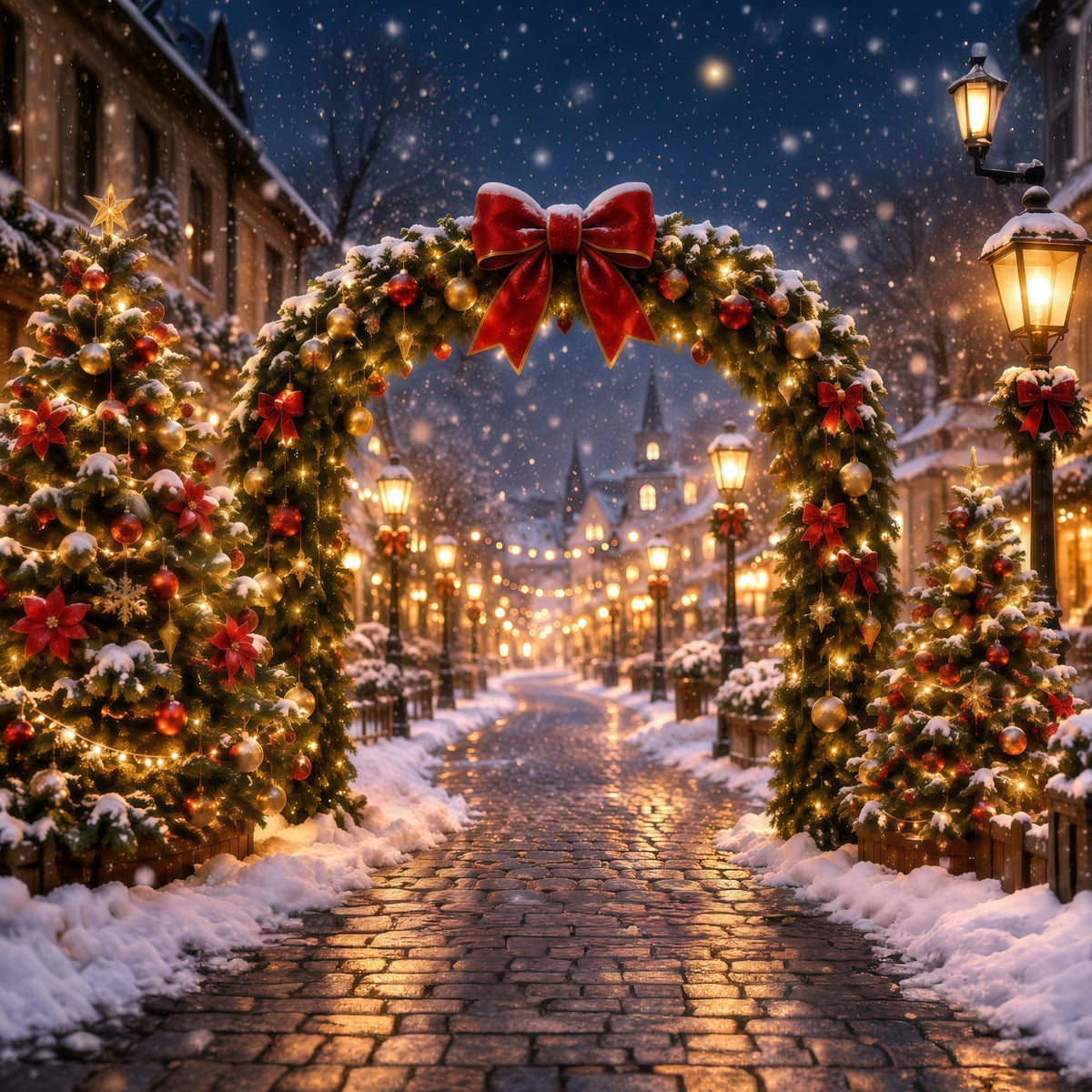 Weihnachtslichter Fotohintergrund Leuchtender Dorf Torbogen RR610-166