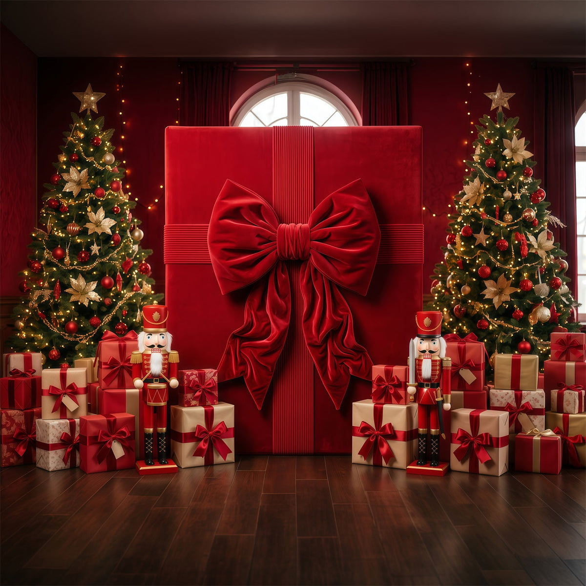 Weihnachtlicher Schleifen Hintergrund Übergroße Rote Geschenkbox RR610-168