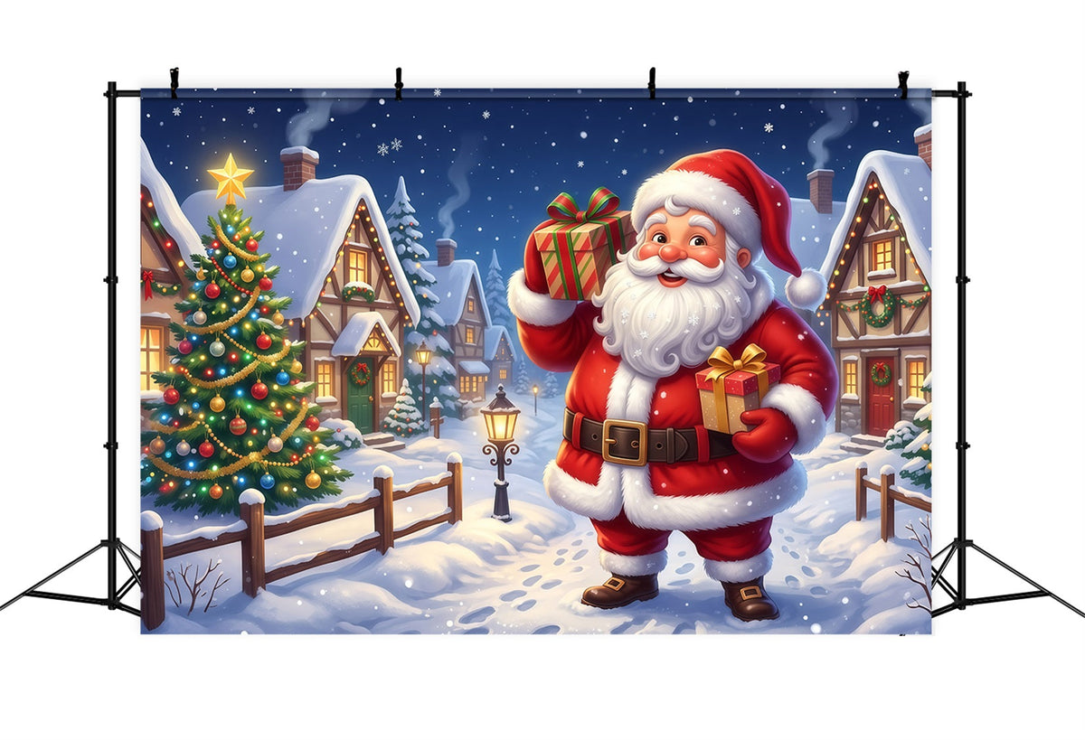 Professioneller Weihnachtshintergrund Santa Geschenk Dorf Spaziergang RR610-17