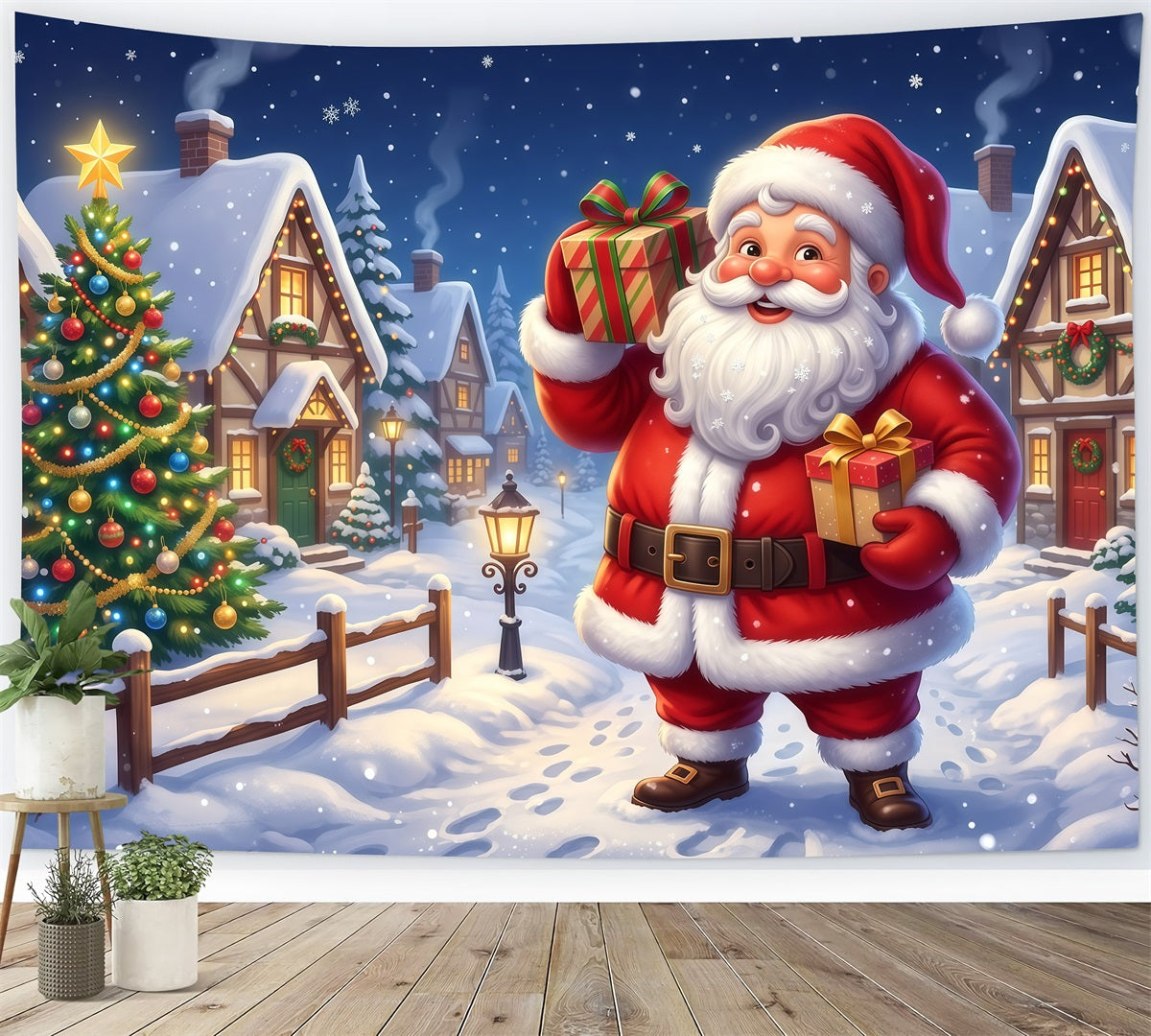 Professioneller Weihnachtshintergrund Santa Geschenk Dorf Spaziergang RR610-17