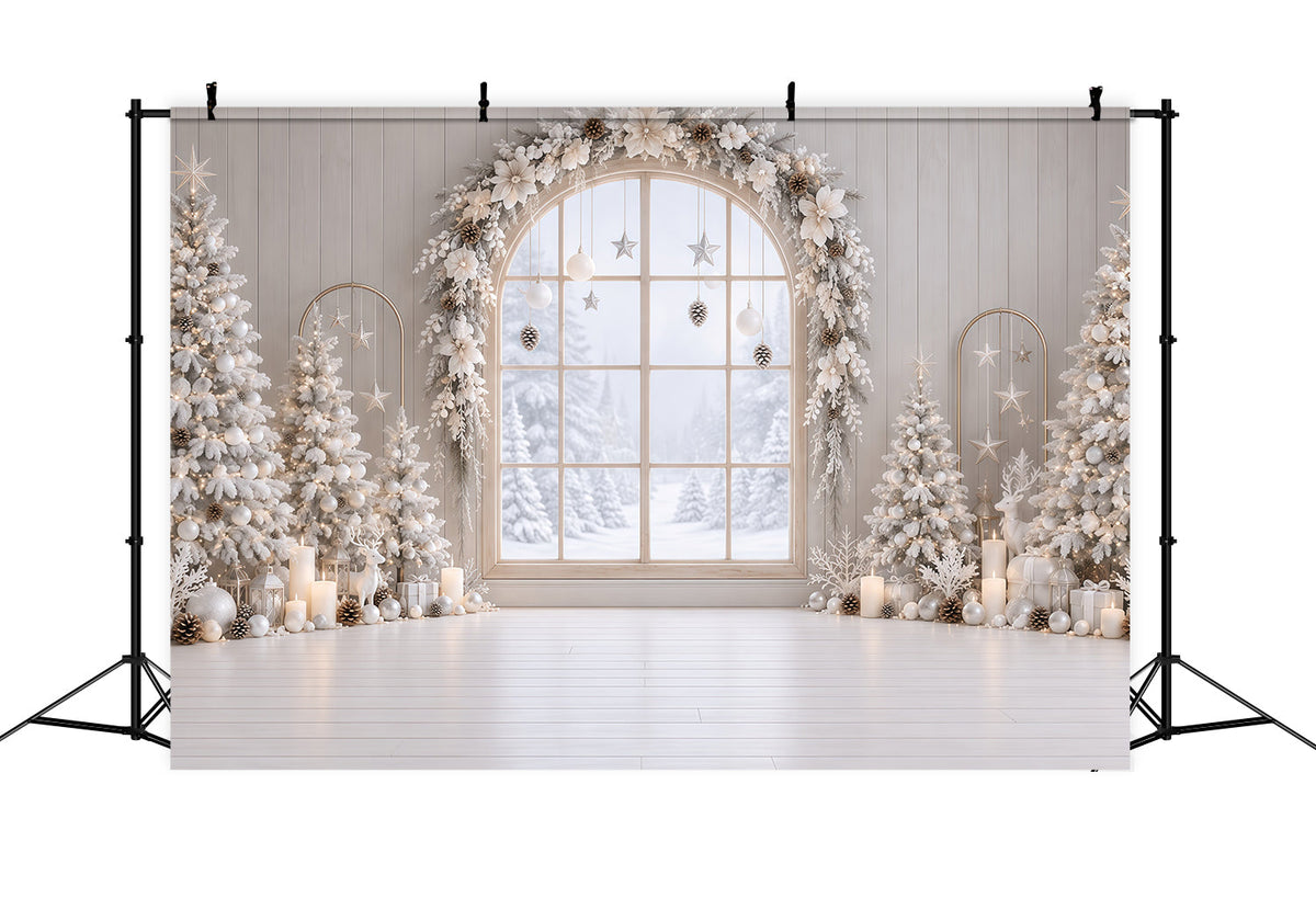 Weihnachtsfenster Hintergrund Weißer Frostiger Blumenbogen RR610-171