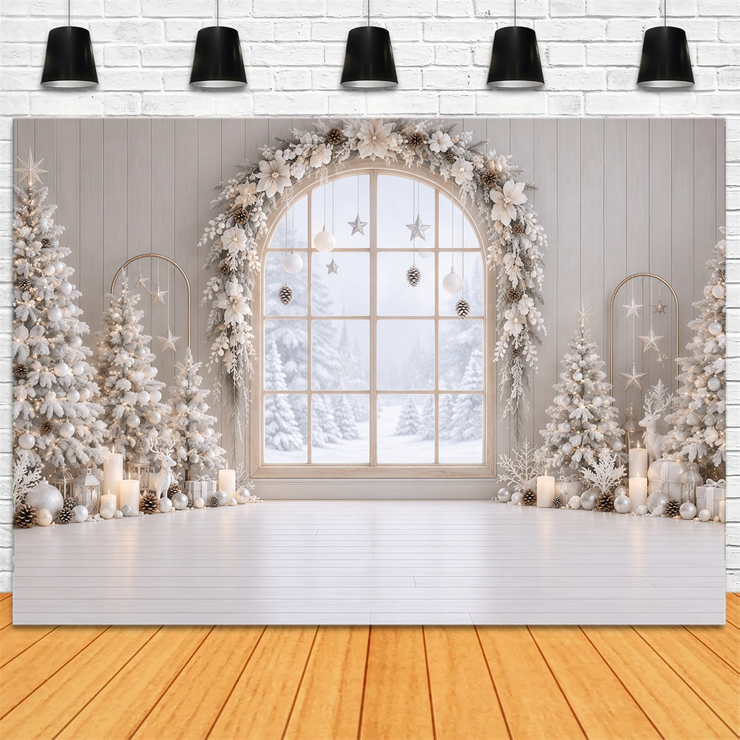 Weihnachtsfenster Hintergrund Weißer Frostiger Blumenbogen RR610-171