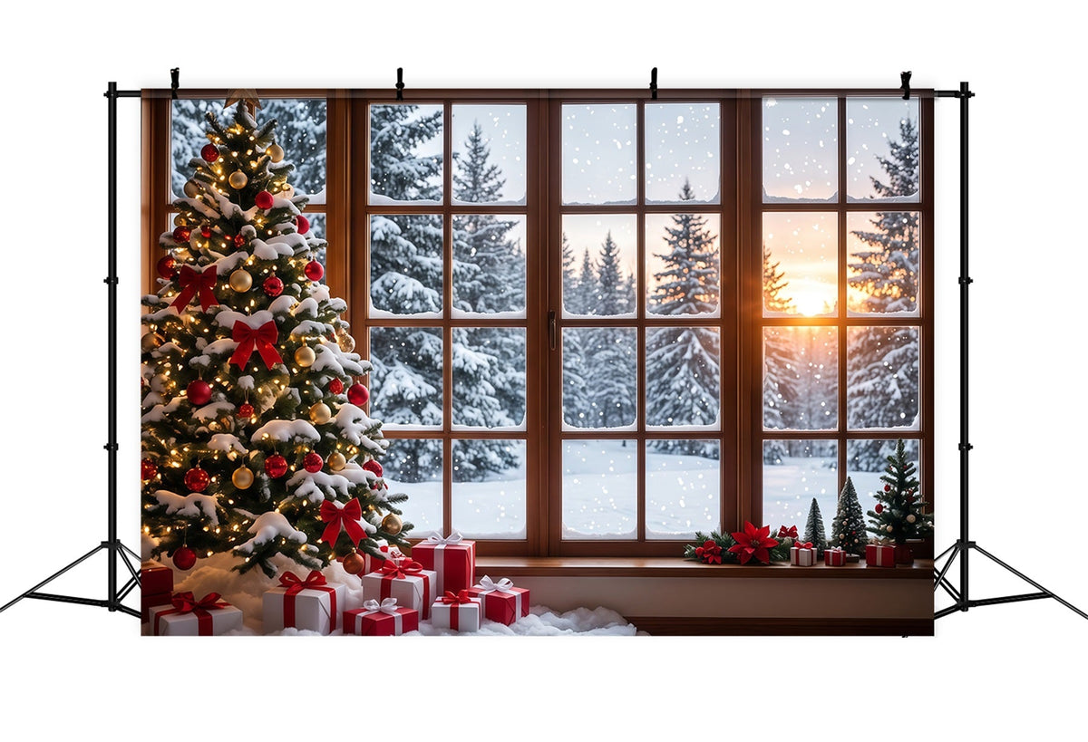 Weihnachtswald Hintergrund Verschneites Fenster Weihnachtsbaum Dekoration RR610-174