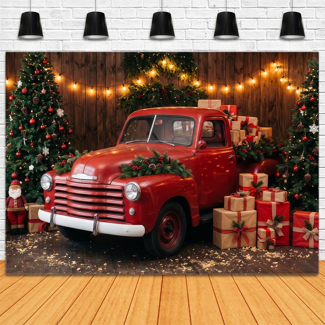 Weihnachtlicher Fotohintergrund Festlicher Roter Pickup Truck RR610-175