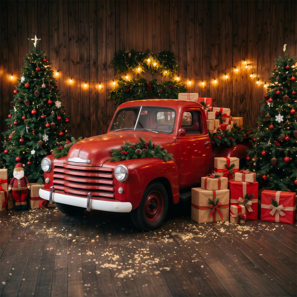 Weihnachtlicher Fotohintergrund Festlicher Roter Pickup Truck RR610-175