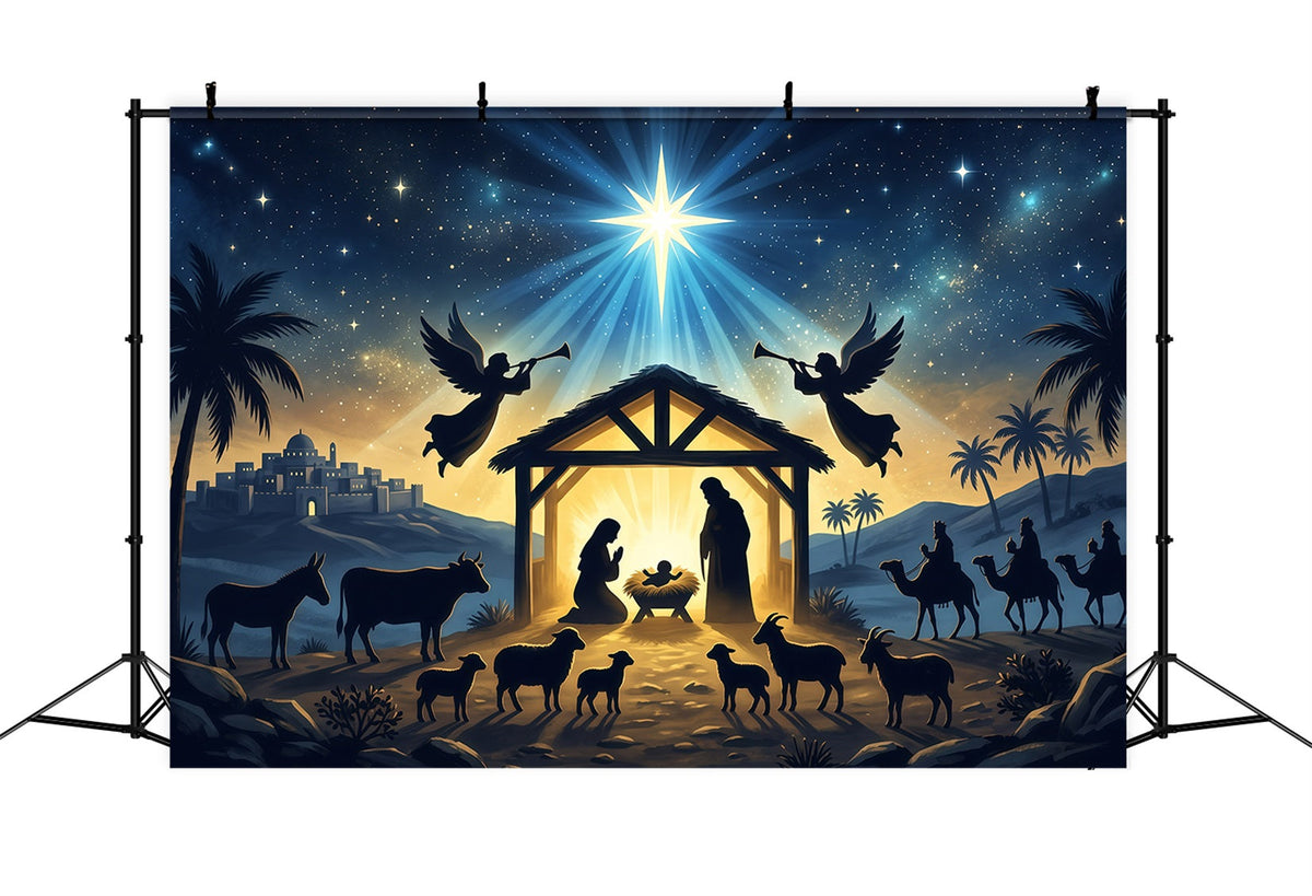Kirchlicher Weihnachtshintergrund Strahlender Krippenstern Versammlung RR610-25