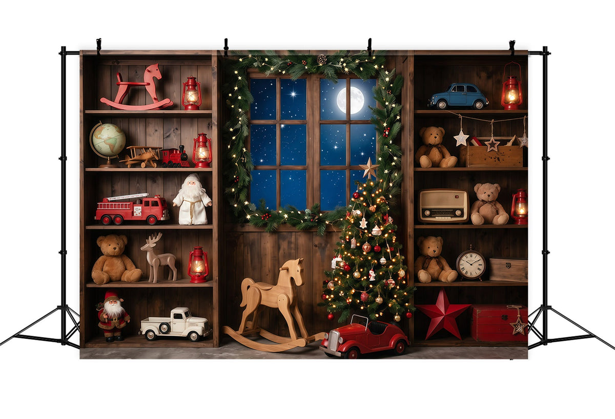 Weihnachtlicher Werkstatt Fotohintergrund Vintage Spielzeugwerkstatt Fenster Weihnachtslied RR610-29
