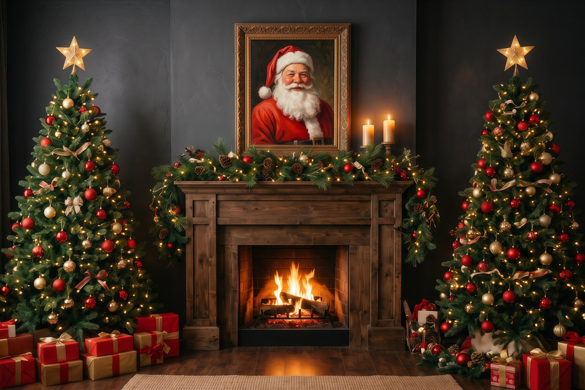 Santa Fotohintergrund Dunkler Kamin Dekoration RR610-34